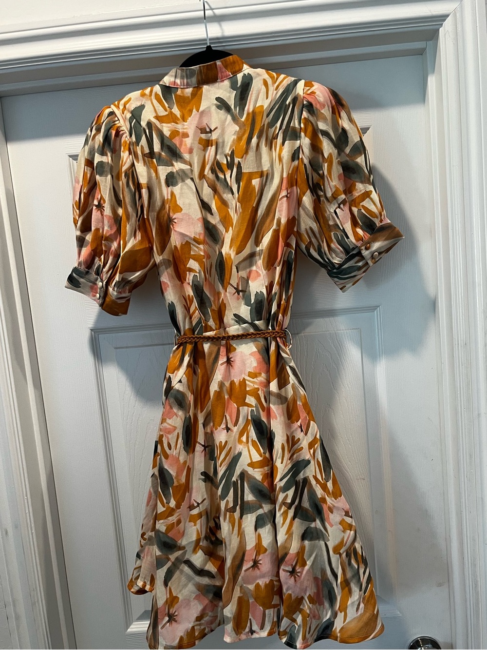 Floral Tie-Waist Short Dress in Mustard and Pink - Picture 4 of 5
